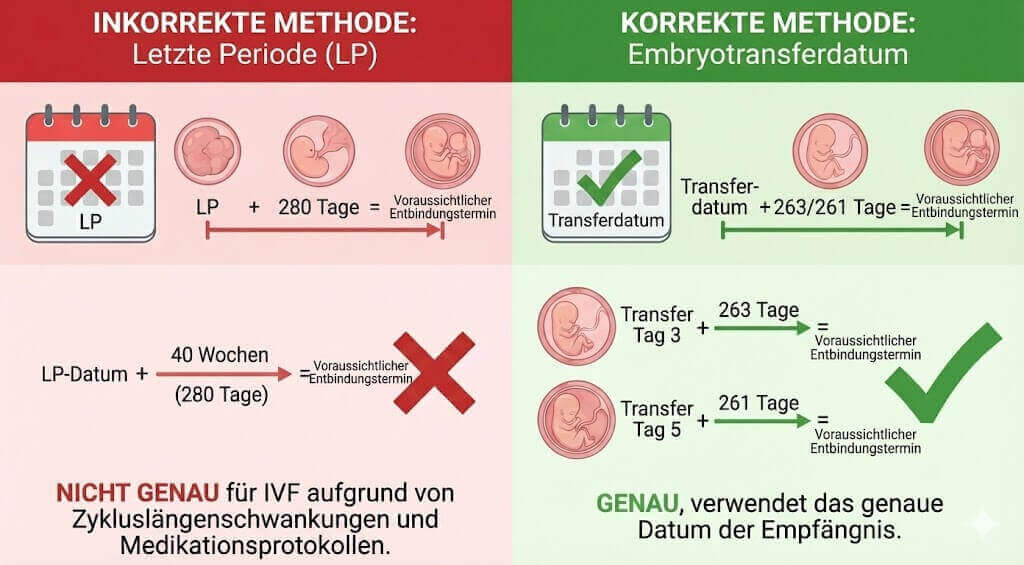 Vergleich korrekter vs falscher Methoden zur Berechnung des FIV-Geburtstermins