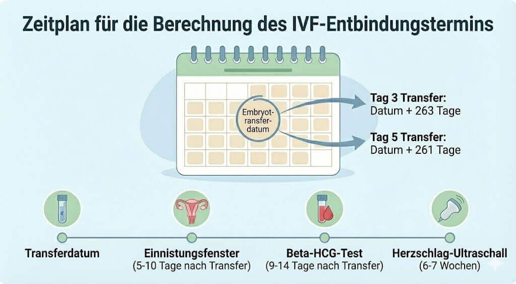 FIV-Terminberechnung Zeitlinie mit Tag-3- und Tag-5-Formeln und wichtigen Meilensteinen