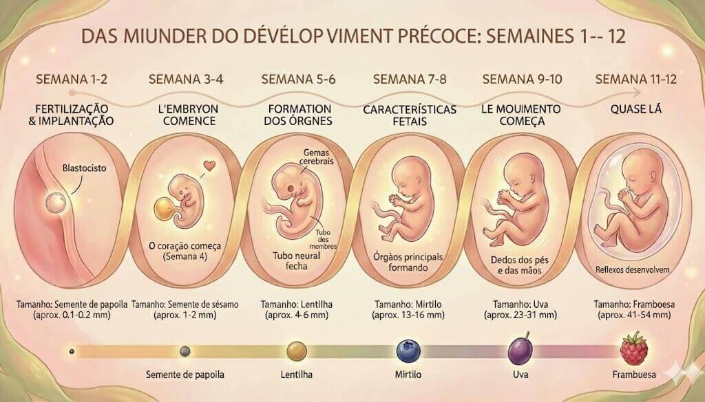 Zeitlinie der fetalen Entwicklung von Woche 1-12 der Schwangerschaft