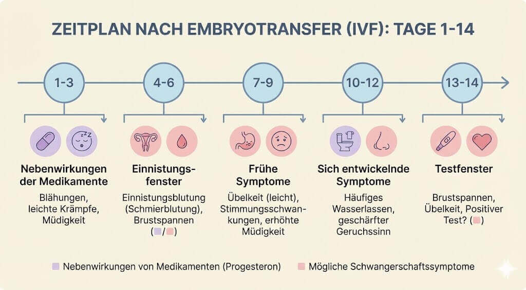 Zeitlinie der Schwangerschaftssymptome nach FIV-Embryotransfer