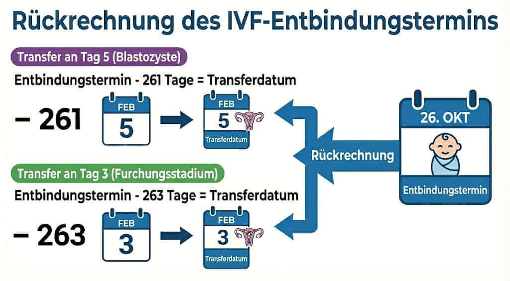 Visuelles Diagramm des Rückwärtsrechnungsprozesses für den FIV-Geburtstermin