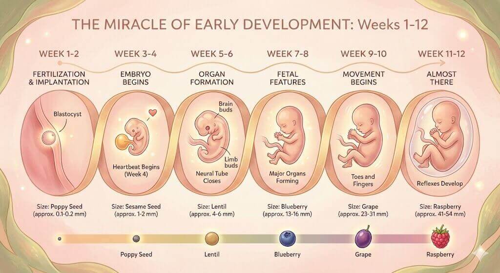 Fetal development timeline from weeks 1-12 of pregnancy