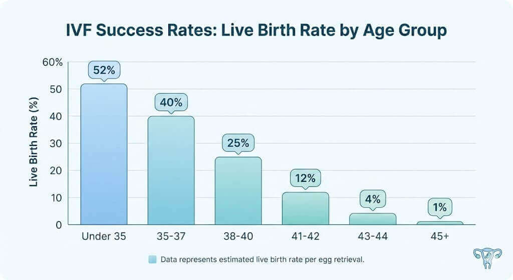 Chart showing IVF success rates by age groups
