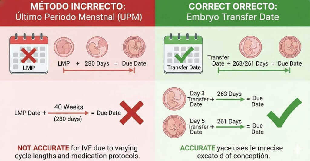 Comparación de métodos correctos vs incorrectos para calcular la fecha de parto FIV