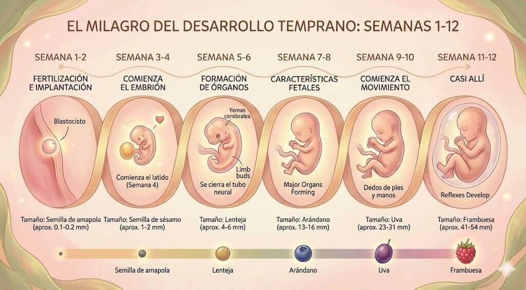 Línea de tiempo del desarrollo fetal desde las semanas 1-12 del embarazo