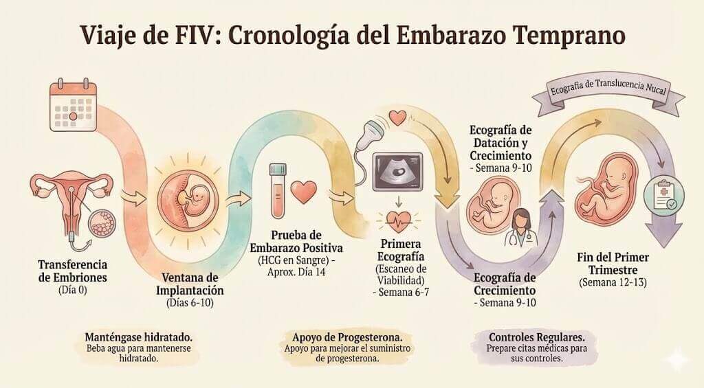 Línea de tiempo completa del embarazo para embarazos FIV desde la transferencia hasta el primer trimestre