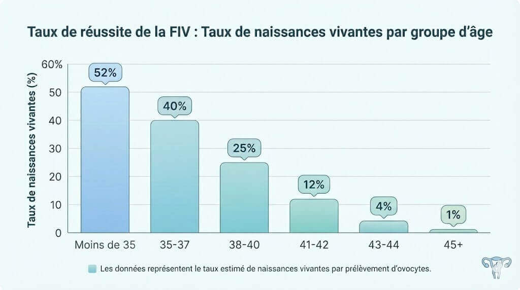 Graphique montrant les taux de succès de FIV par groupes d'âge