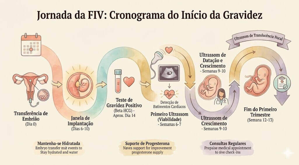 Linha do tempo completa da gravidez para gravidezes FIV desde a transferência até o primeiro trimestre