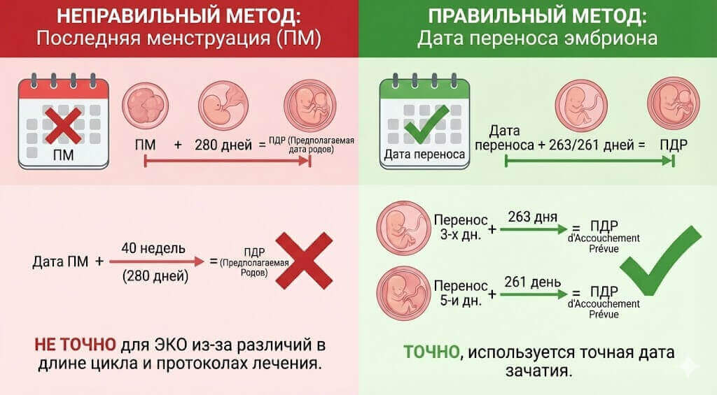 Сравнение правильных и неправильных методов расчета срока родов ЭКО