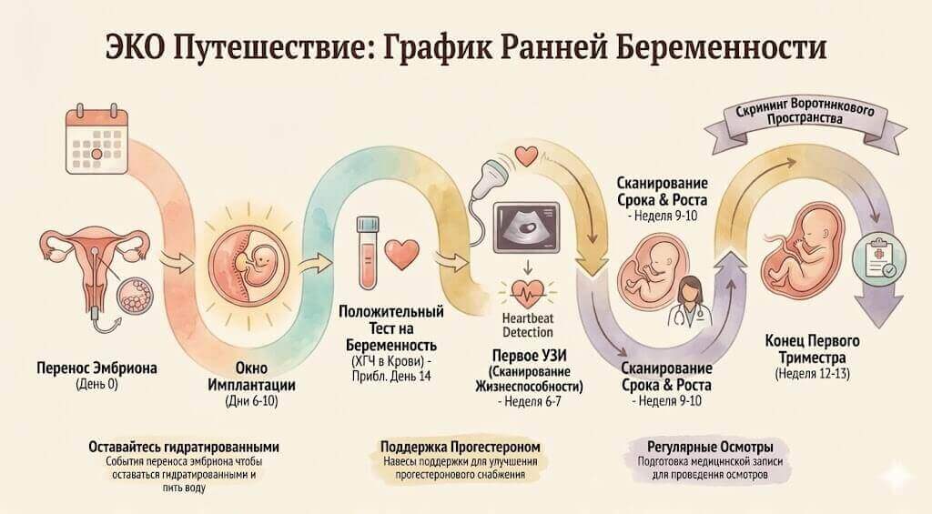 Полная временная шкала беременности для беременностей ЭКО от переноса до первого триместра