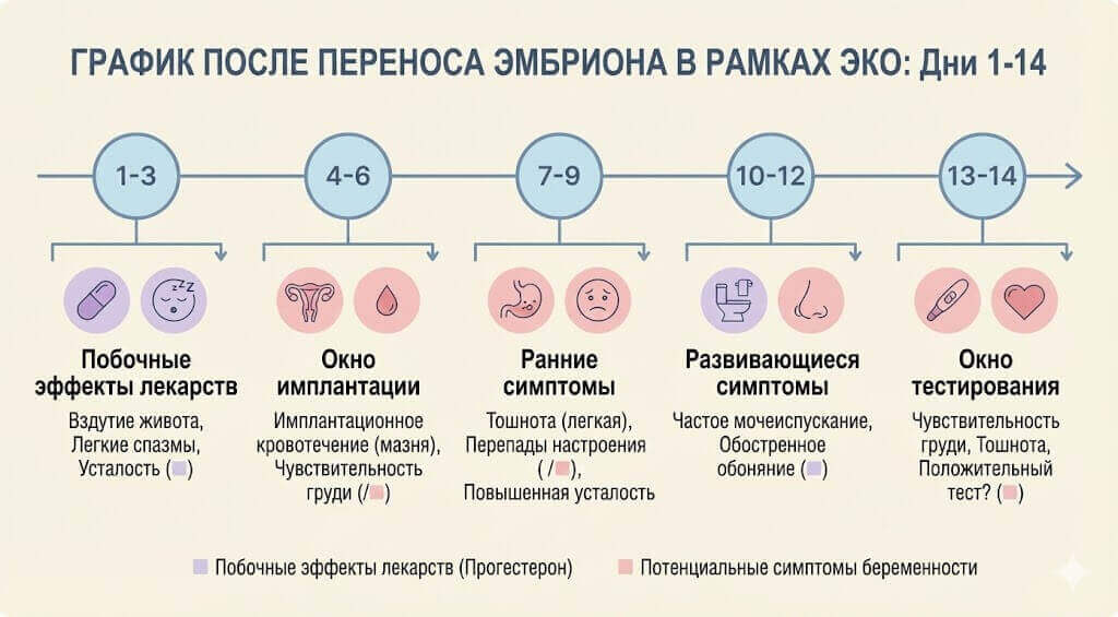 Временная шкала симптомов беременности после переноса эмбриона ЭКО