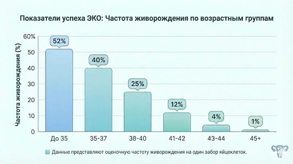 График показателей успеха ЭКО по возрастным группам